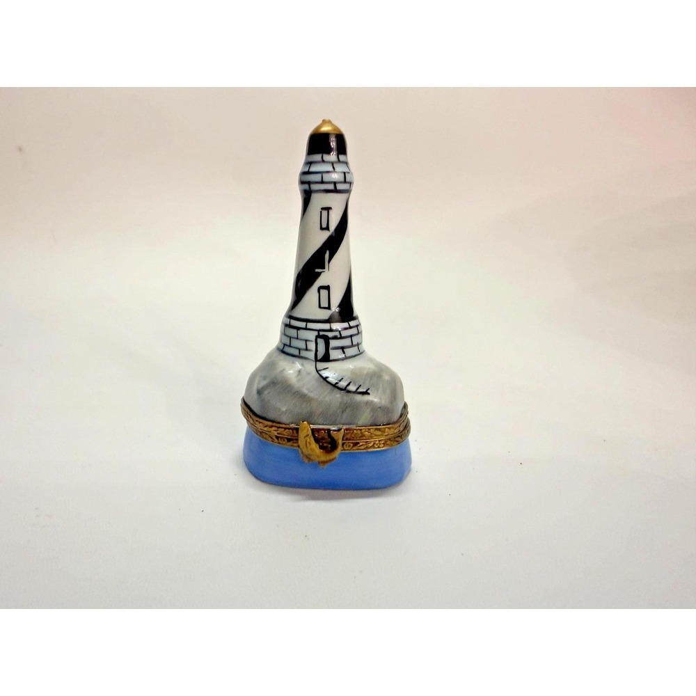 Limoges France Lighthouse Coastal Fish #267/999 Trinket Box Peint Main Painted
